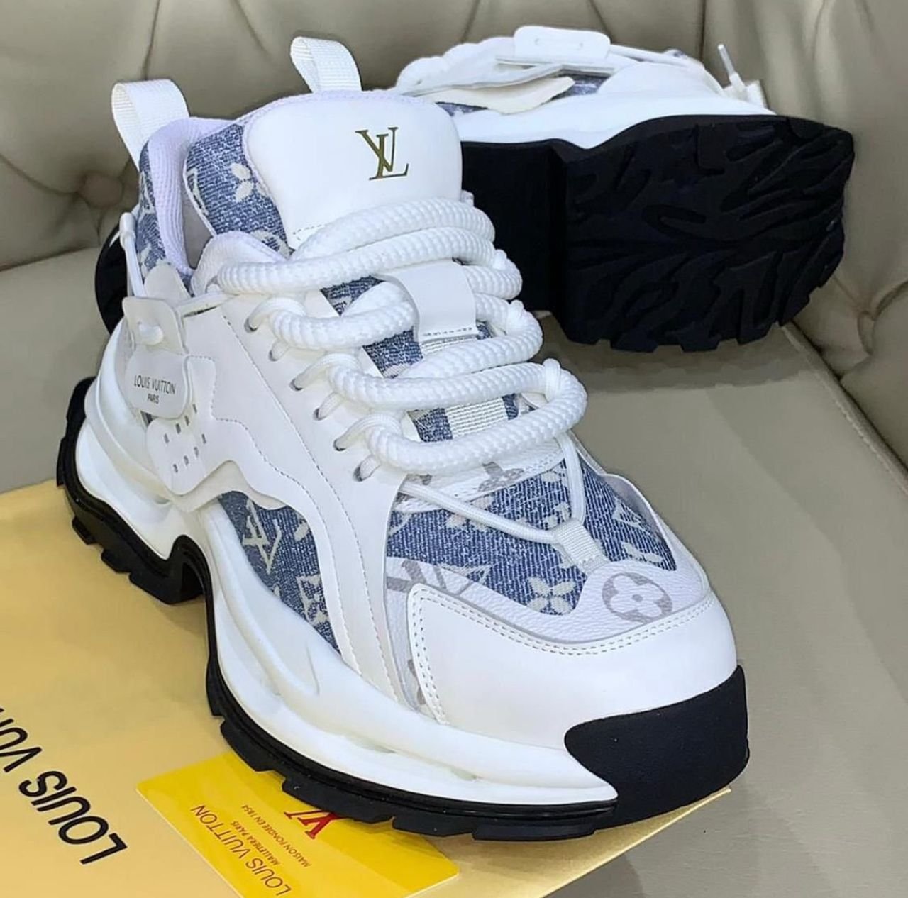 Louis Vuitton LV Trainer Monogram Denim White Blue Sneakers