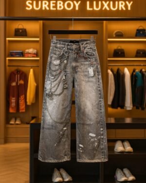 Trendy Vintage Digit Print Baggy Jeans