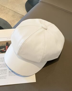 White Leather Newsboy Cap – Luxury Fashion Hat for Men & Women