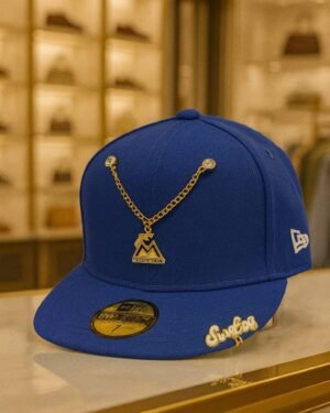 New Era 59FIFTY Royal Blue Cap with Gold Chain Detail – Luxury Streetwear Hat | Sureboy Luxury